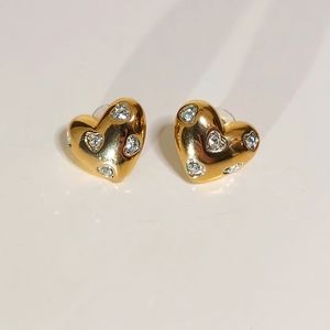 Gold Toned Rhinestone Heart Shaped Earrings